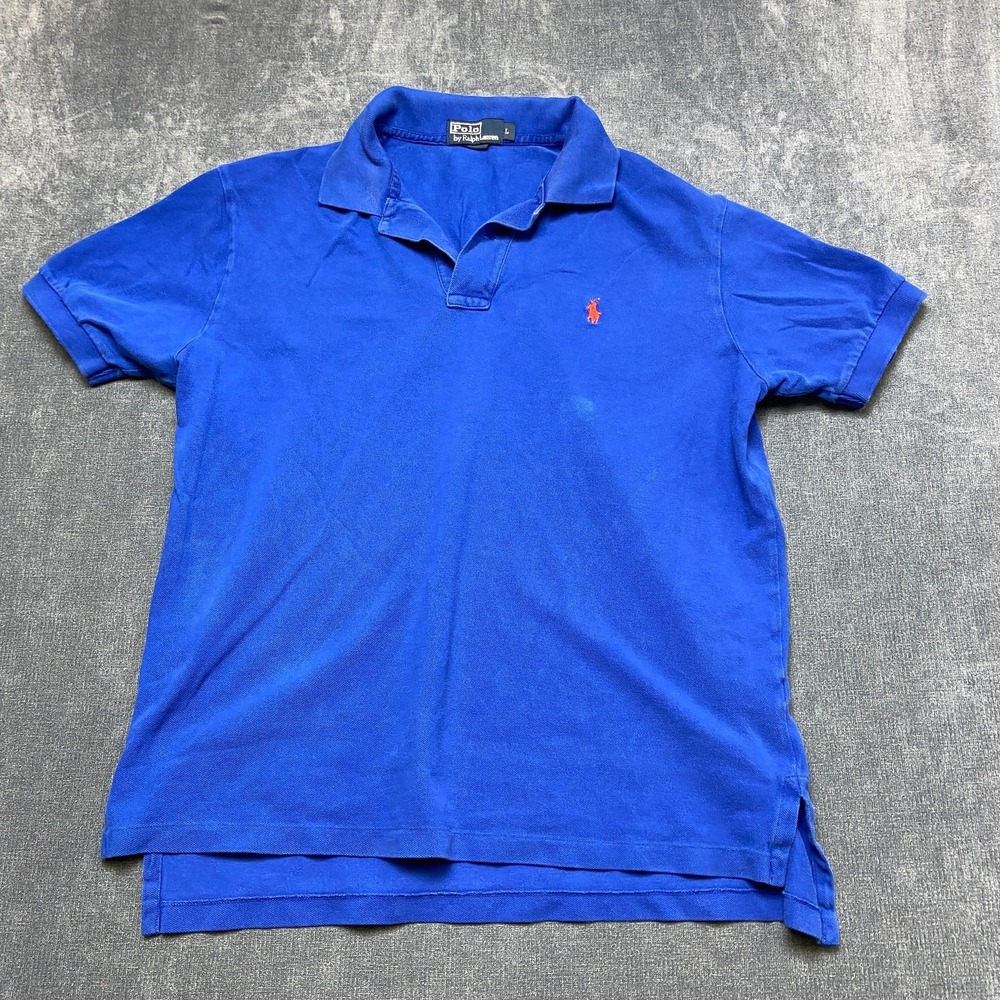 VTG Polo Ralph Lauren Polo Shirt Mens Large Blue Logo High Low Hem Golf